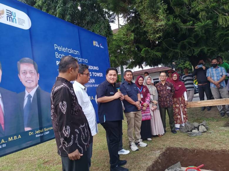 Erick Thohir Kunjungi UMP Purwokerto, Peletakan Batu Pertama Pembangunan Perpustakaan dan Bisnis Center Tower